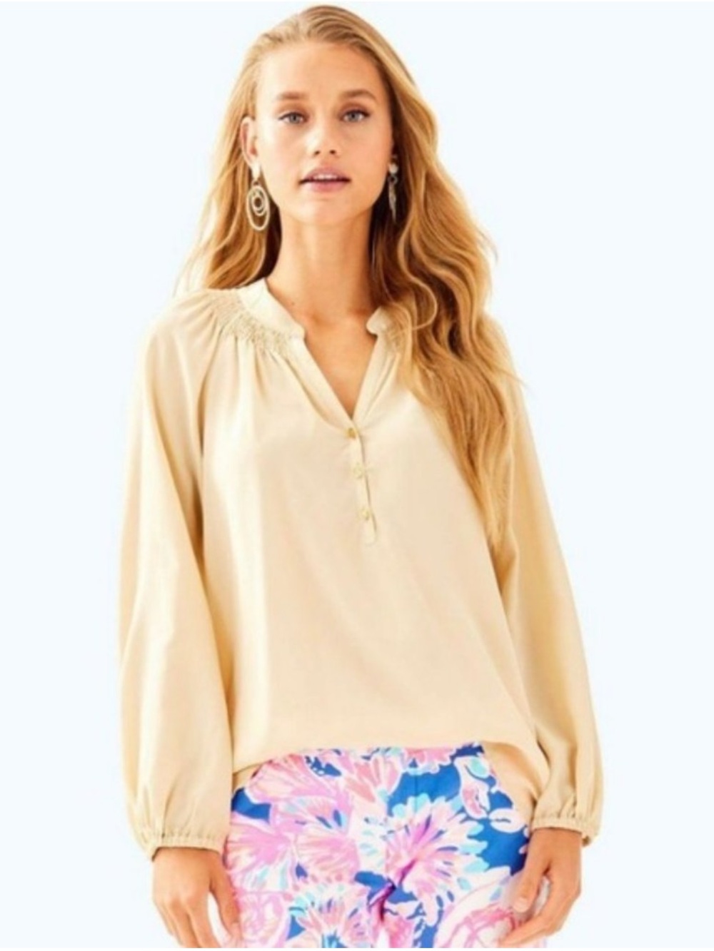 Lilly Pulitzer Elsa Long Sleeve Silk Blouse Top in Gold